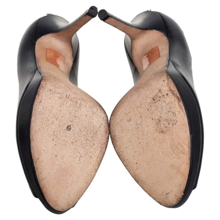 Pre Owned Dior Black Leather Miss Dior Peep Toe Pumps Size 37