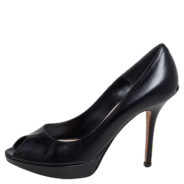 Pre Owned Dior Black Leather Miss Dior Peep Toe Pumps Size 37