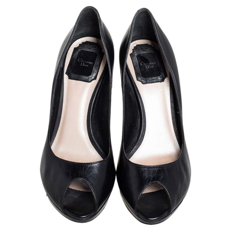 Pre Owned Dior Black Leather Miss Dior Peep Toe Pumps Size 37