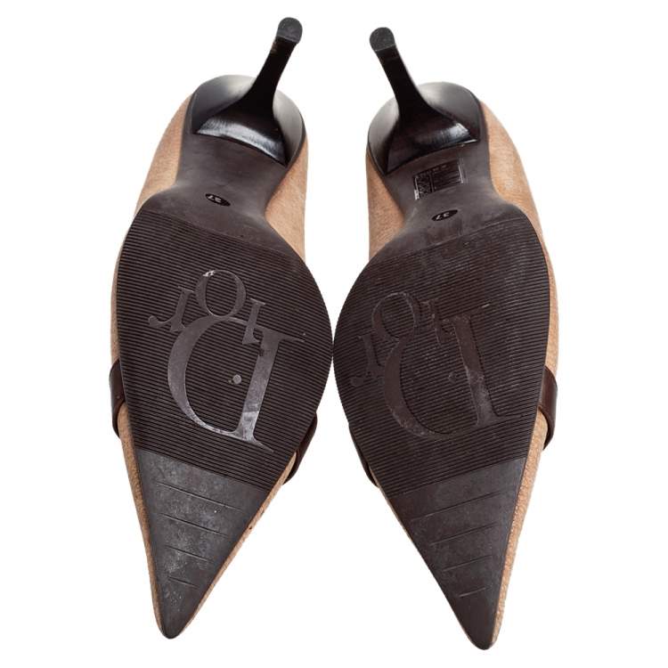 Pre Owned Dior Brown/Beige Suede and Leather Pointed Toe Pumps Size 37