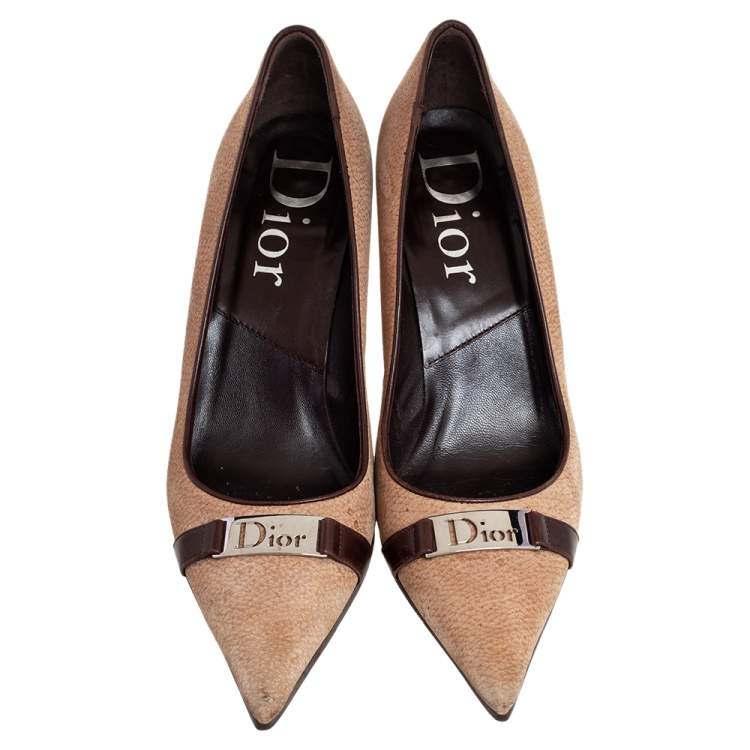 Pre Owned Dior Brown/Beige Suede and Leather Pointed Toe Pumps Size 37