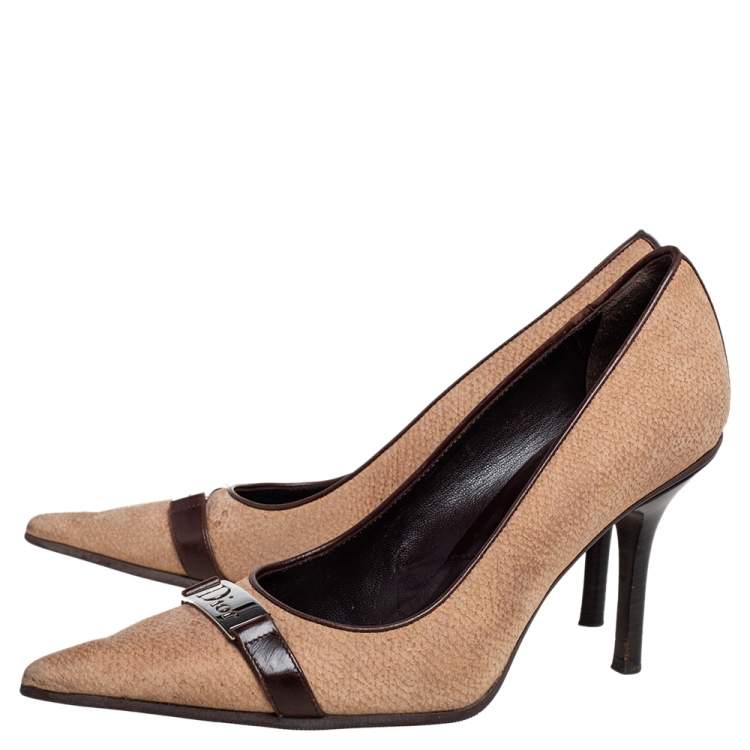 Pre Owned Dior Brown/Beige Suede and Leather Pointed Toe Pumps Size 37