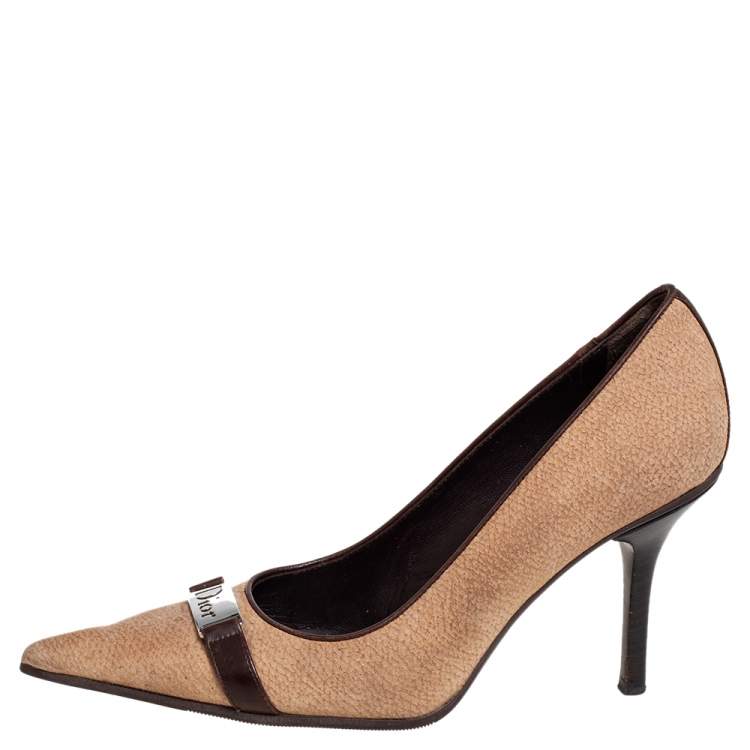 Pre Owned Dior Brown/Beige Suede and Leather Pointed Toe Pumps Size 37