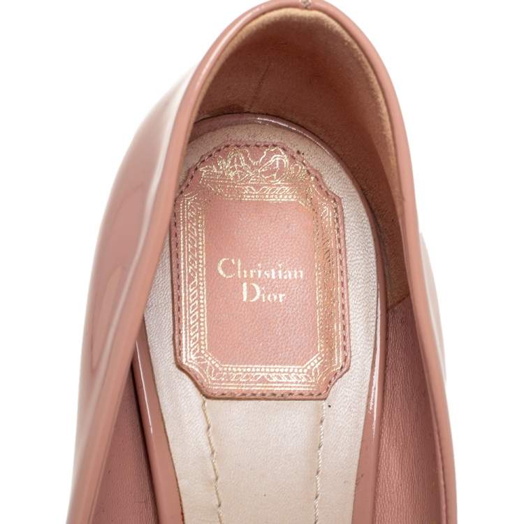 Pre Owned Dior Beige Patent Leather Platform Peep Toe Pumps Size 40