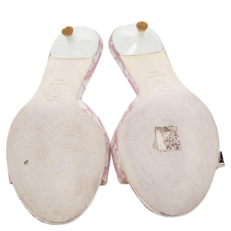 Pre Owned Dior Pink/White Oblique Canvas Padlock Slide Sandals Size 38.5