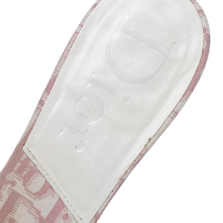 Pre Owned Dior Pink/White Oblique Canvas Padlock Slide Sandals Size 38.5