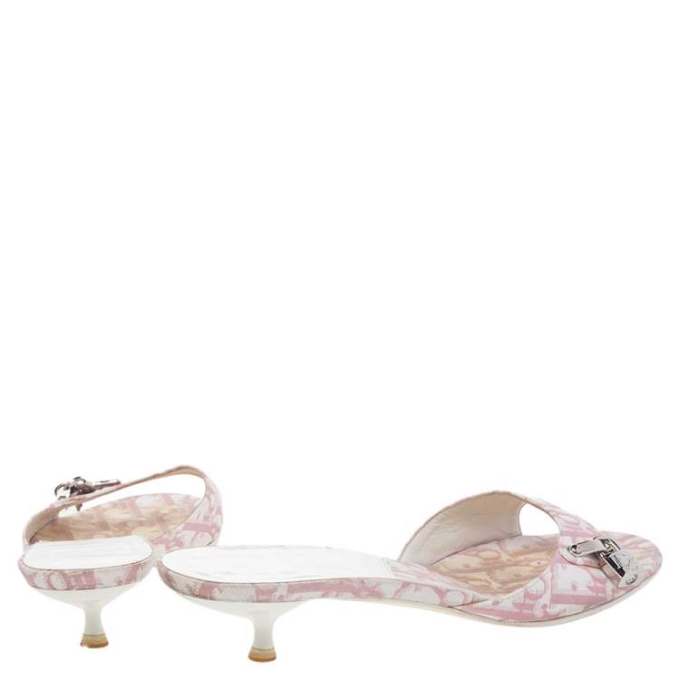 Pre Owned Dior Pink/White Oblique Canvas Padlock Slide Sandals Size 38.5