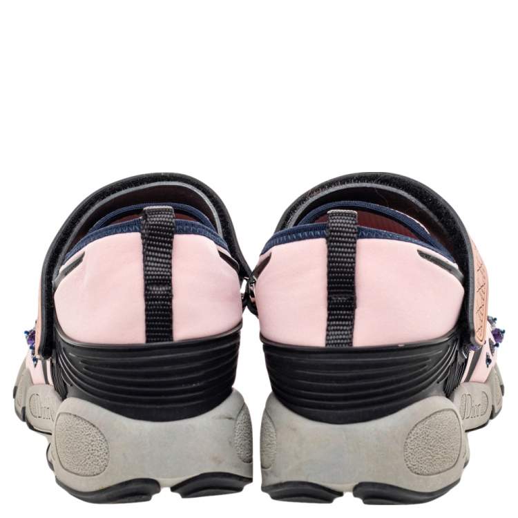 Pre Owned Dior Pink Sequin Embellished Fabric And Mesh Fusion Sneakers Size 38