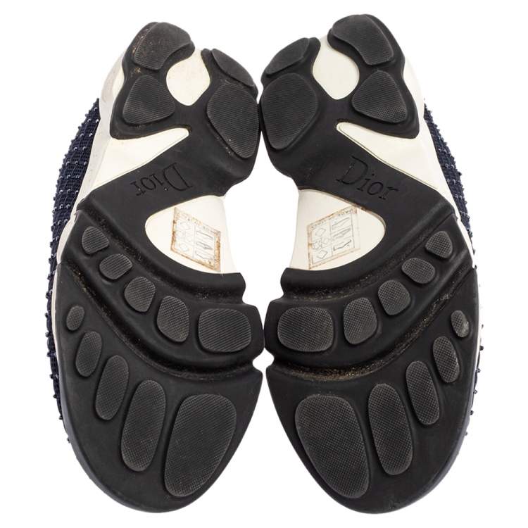Pre Owned Dior Blue Mesh Fusion Bead Embellished Slip On Sneakers Size 37.5