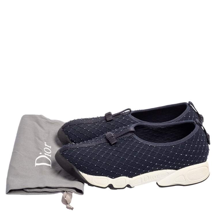Pre Owned Dior Blue Mesh Fusion Bead Embellished Slip On Sneakers Size 37.5