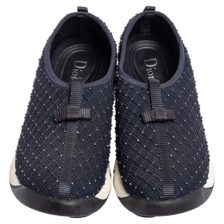 Pre Owned Dior Blue Mesh Fusion Bead Embellished Slip On Sneakers Size 37.5