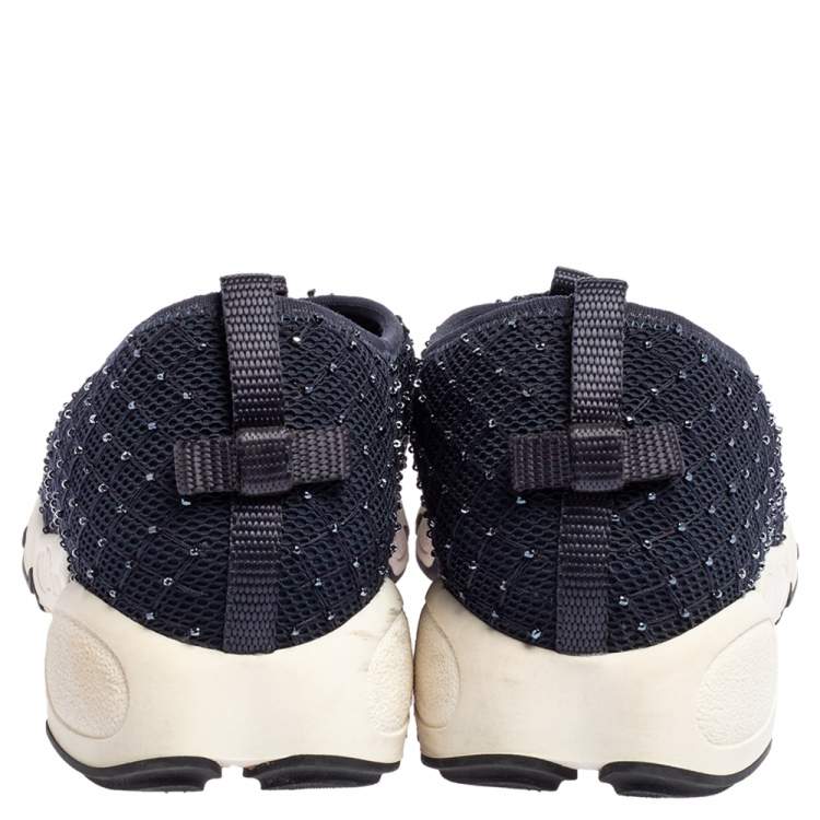 Pre Owned Dior Blue Mesh Fusion Bead Embellished Slip On Sneakers Size 37.5
