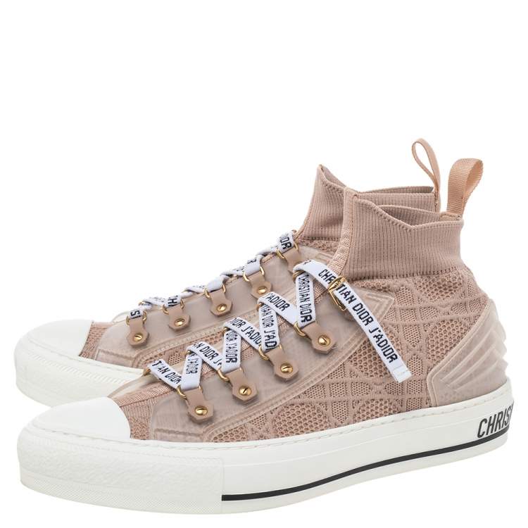 Pre Owned Dior Beige Knit And Leather Walk'N'Dior High Top Sneakers Size 39