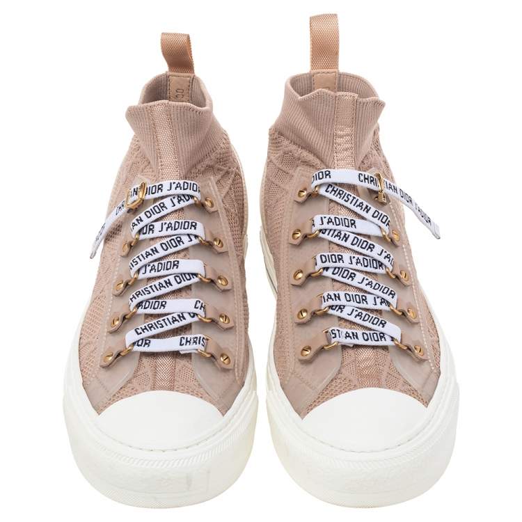 Pre Owned Dior Beige Knit And Leather Walk'N'Dior High Top Sneakers Size 39