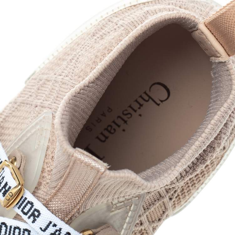 Pre Owned Dior Beige Knit And Leather Walk'N'Dior High Top Sneakers Size 39