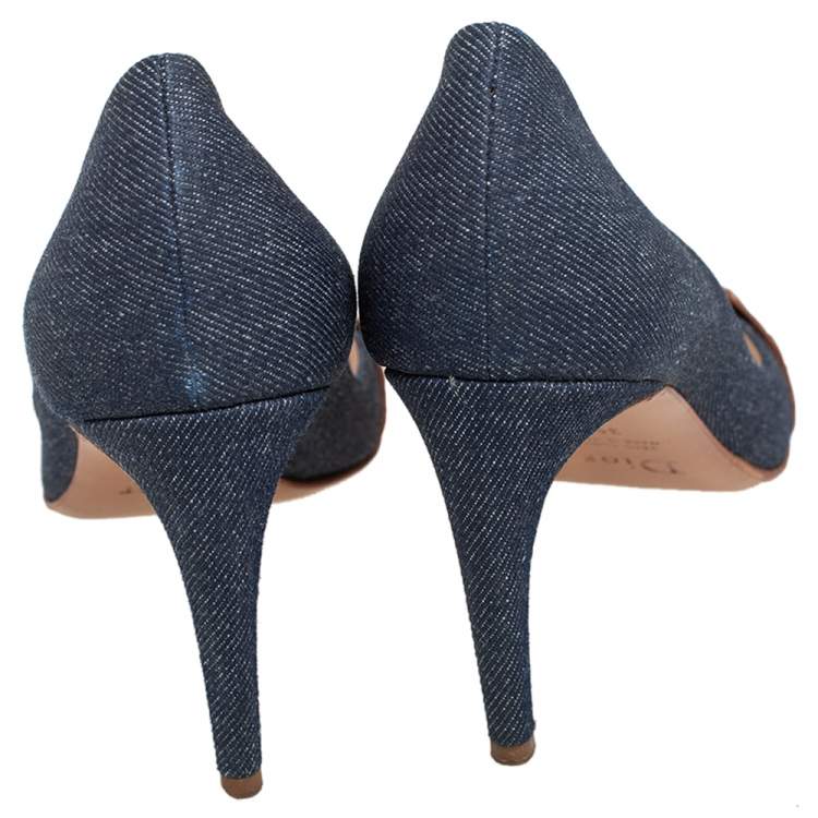 Pre Owned Dior Vintage Blue Denim And Crocodile Leather Buckle Detail Pointed Toe Pumps Size 39