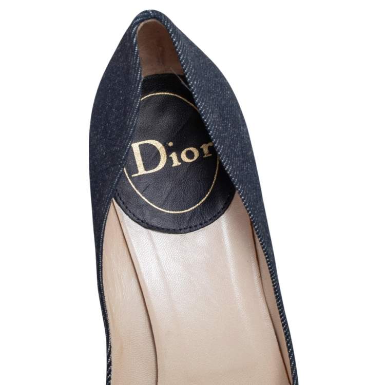 Pre Owned Dior Vintage Blue Denim And Crocodile Leather Buckle Detail Pointed Toe Pumps Size 39