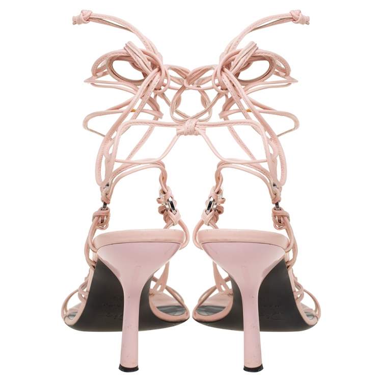Pre Owned Dior Pink Leather Open Toe Ankle Wrap Sandals Size 38.5