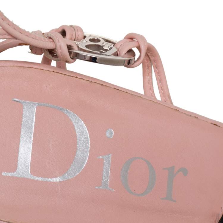 Pre Owned Dior Pink Leather Open Toe Ankle Wrap Sandals Size 38.5