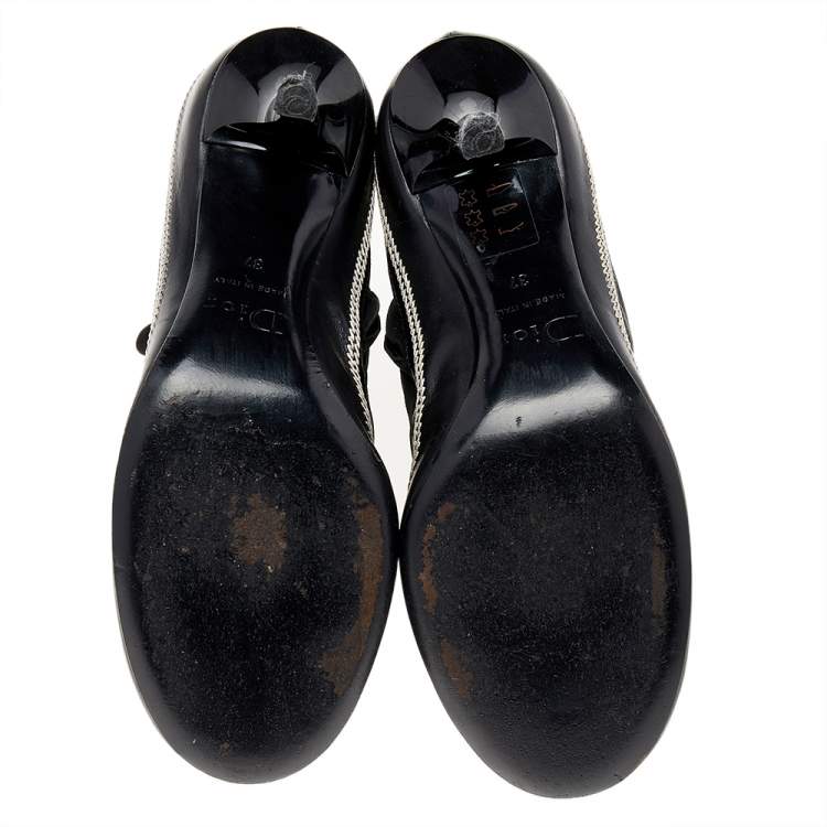 Pre Owned Dior Black Suede And Leather CD Logo Ankle Boots Size 37