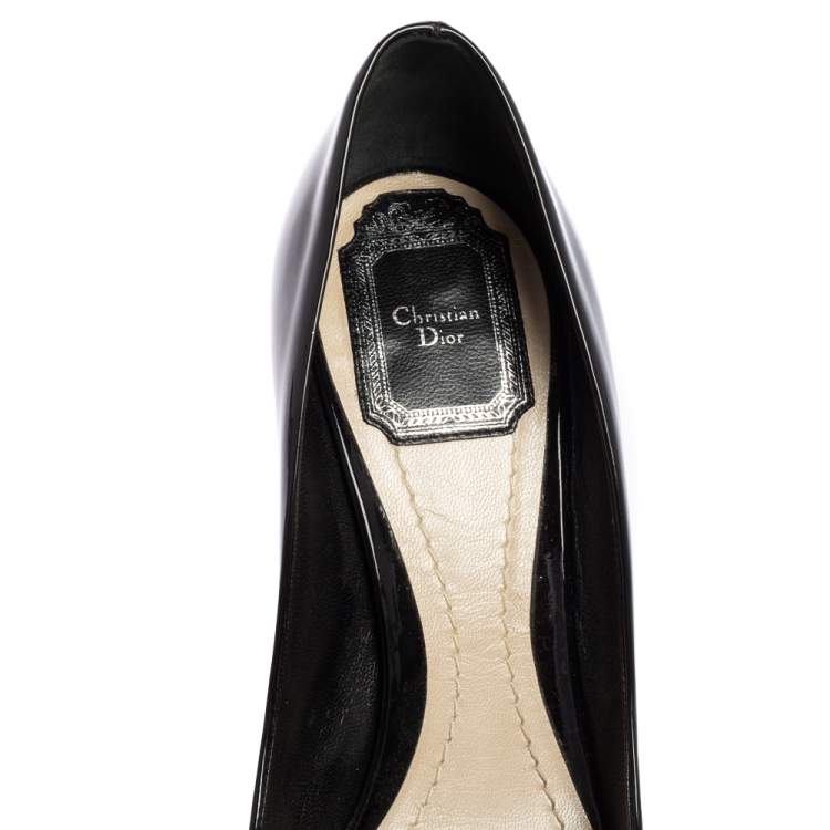 Pre Owned Dior Black Patent Leather Peep Toe Platform Pumps Size 37.5