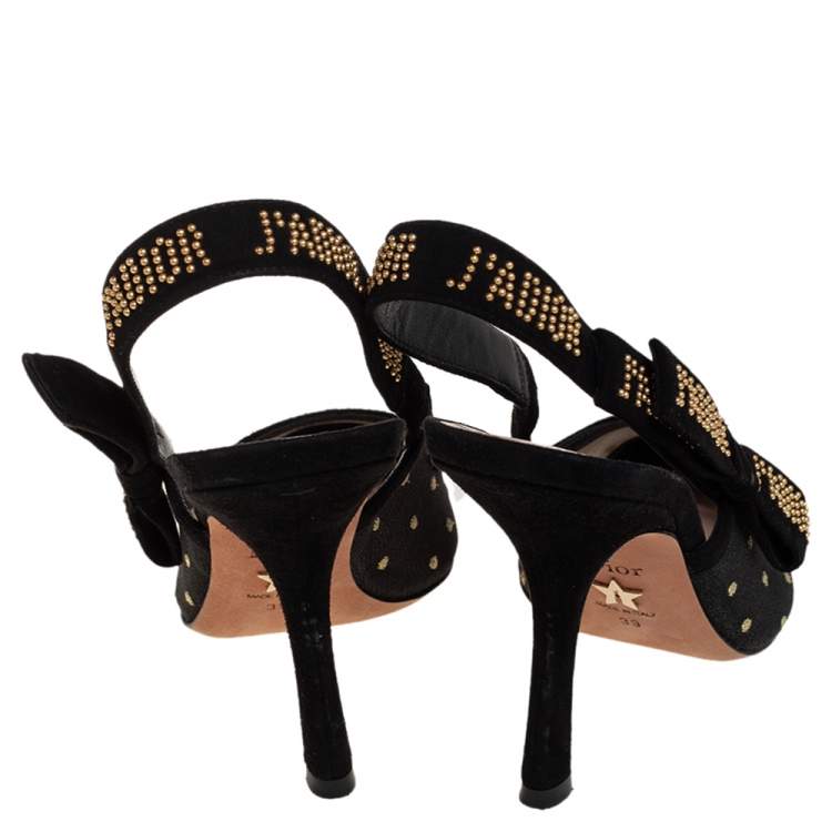Pre Owned  Dior Black Plumetis Mesh J'adior Studded Suede Pointed Toe Slingback Sandals Size 39