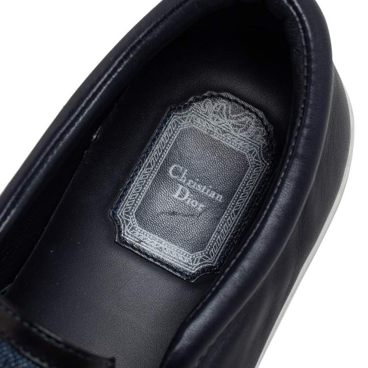 Pre Owned Dior Black/ Blue Denim And Leather Crystal Embellished Slip On Sneakers Size 40