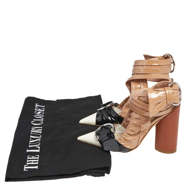 Pre Owned Dior Multicolor Patent Leather Conquest Buckle Detail Ankle Wrap Sandals Size 35