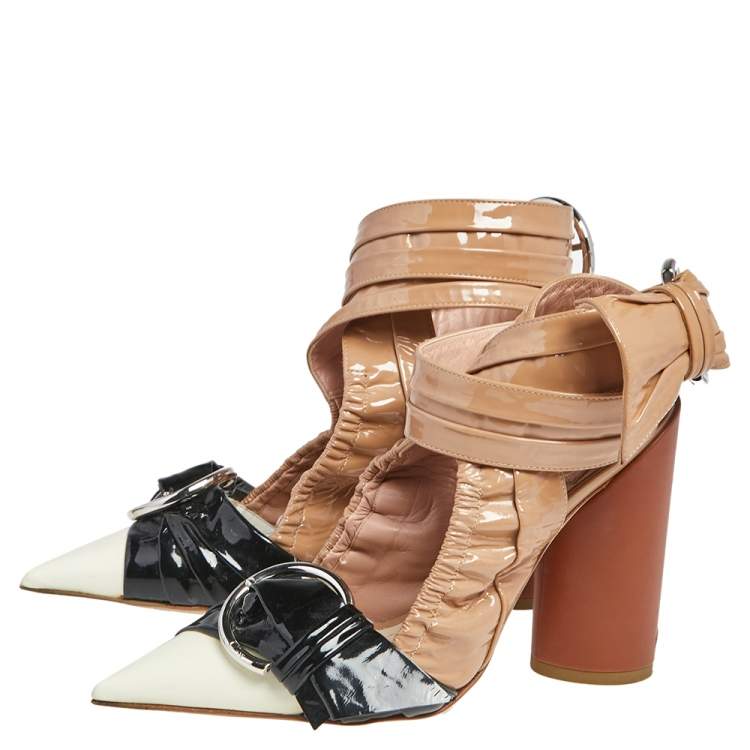 Pre Owned Dior Multicolor Patent Leather Conquest Buckle Detail Ankle Wrap Sandals Size 35