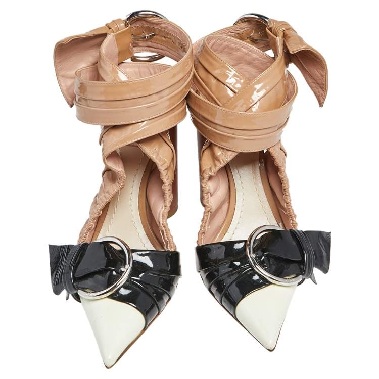 Pre Owned Dior Multicolor Patent Leather Conquest Buckle Detail Ankle Wrap Sandals Size 35