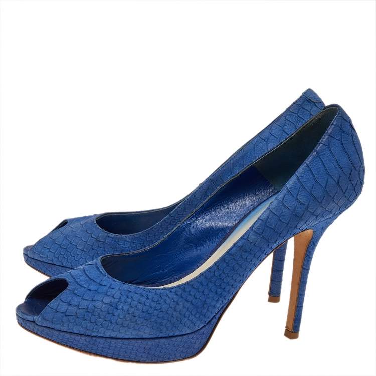 Pre Owned Dior Blue Python Embossed Leather Peep toe Pumps Size 40