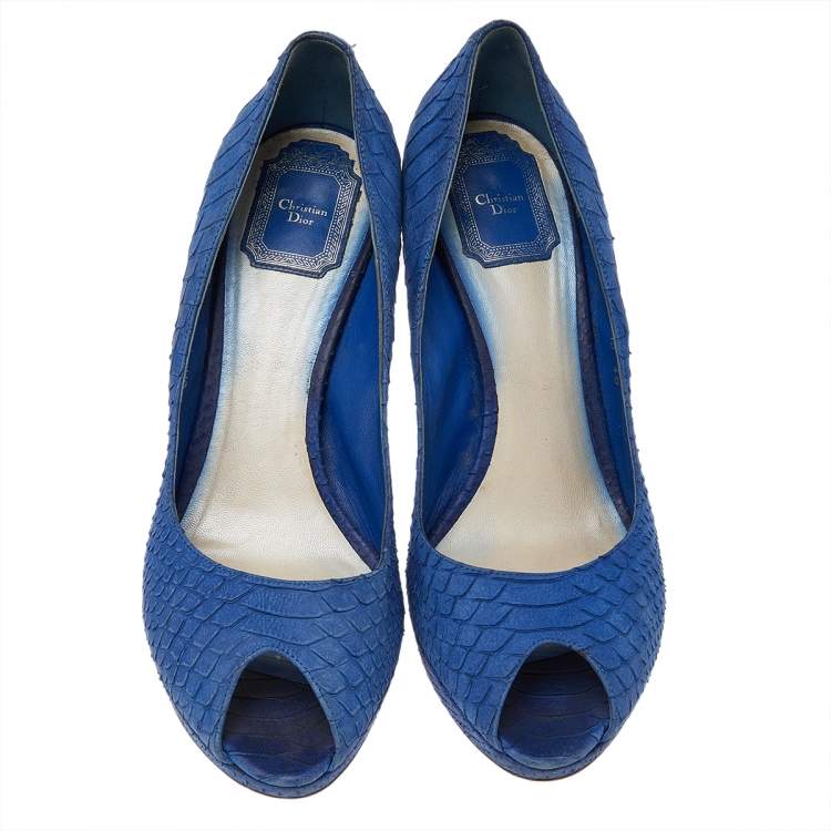 Pre Owned Dior Blue Python Embossed Leather Peep toe Pumps Size 40