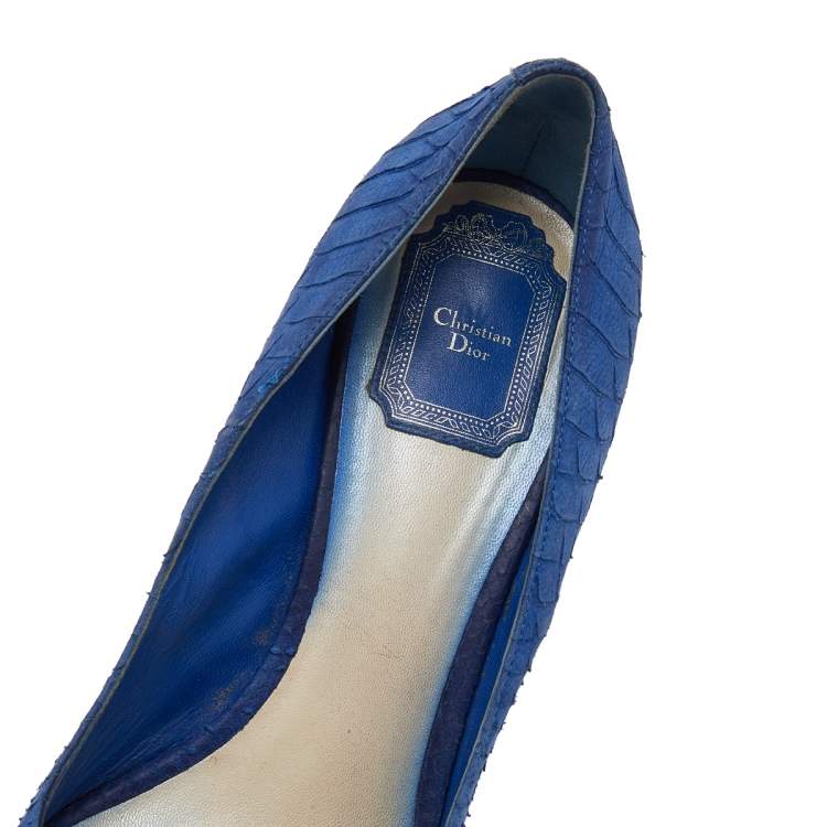 Pre Owned Dior Blue Python Embossed Leather Peep toe Pumps Size 40