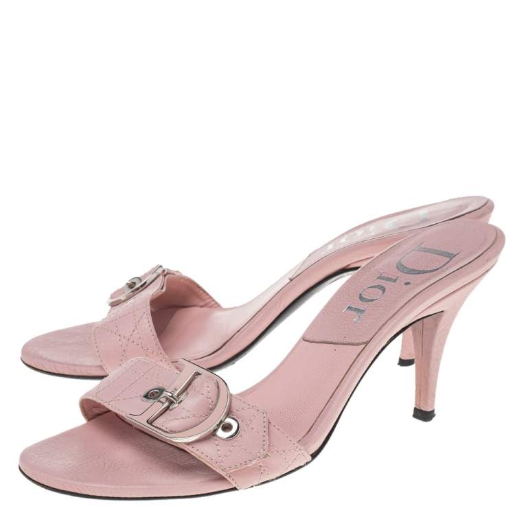 Pre Owned Dior Pink Cannage Leather Buckle Slide Sandals Size 37