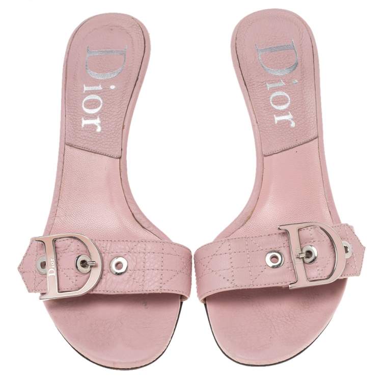 Pre Owned Dior Pink Cannage Leather Buckle Slide Sandals Size 37