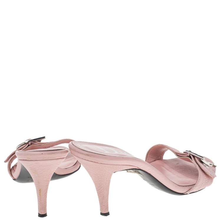 Pre Owned Dior Pink Cannage Leather Buckle Slide Sandals Size 37