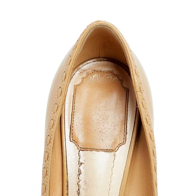 Pre Owned Dior Beige Leather Cannage Bow Peep Toe Pumps Size 38