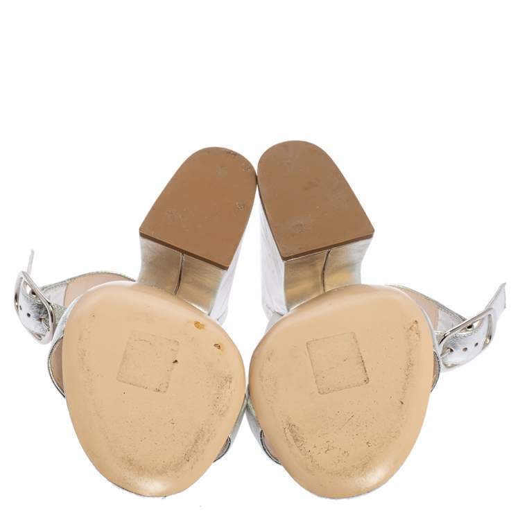 Pre Owned Dior Metallic/White Leather  Slingback Sandals Size 38