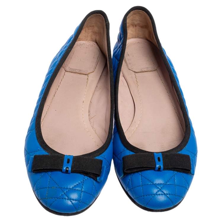 Pre Owned Christian Dior Blue Quilted Cannage Leather My Dior Ballet Flats Size 37.5