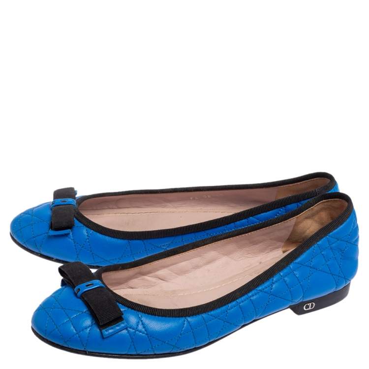 Pre Owned Christian Dior Blue Quilted Cannage Leather My Dior Ballet Flats Size 37.5