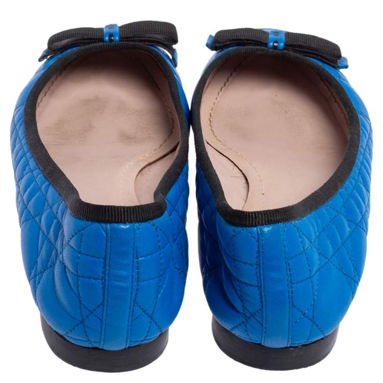 Pre Owned Christian Dior Blue Quilted Cannage Leather My Dior Ballet Flats Size 37.5