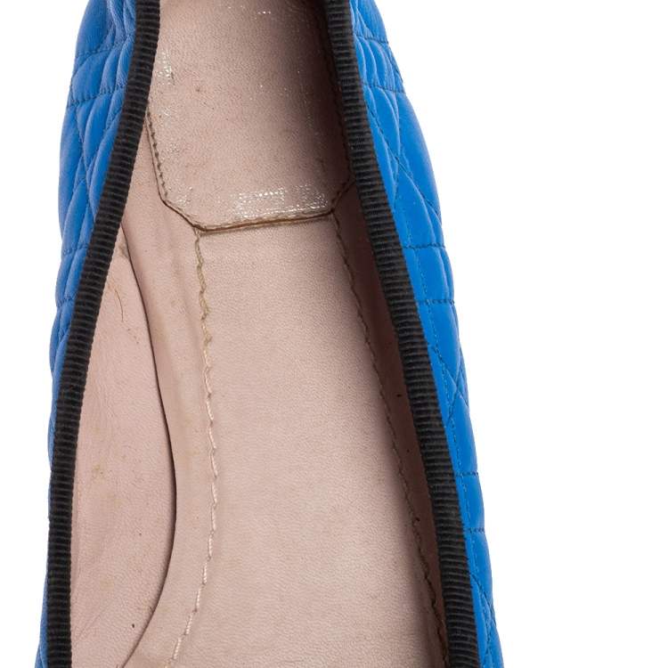 Pre Owned Christian Dior Blue Quilted Cannage Leather My Dior Ballet Flats Size 37.5