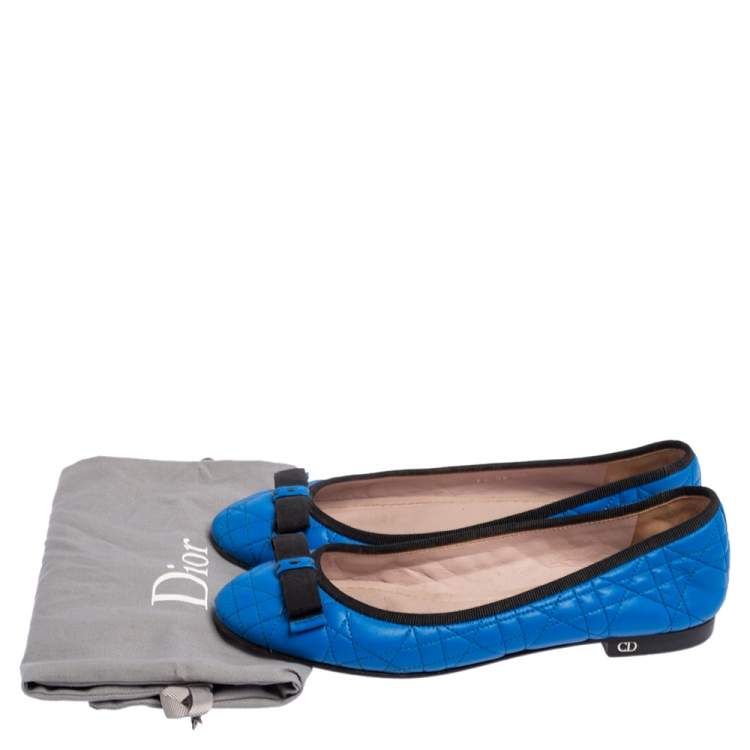 Pre Owned Christian Dior Blue Quilted Cannage Leather My Dior Ballet Flats Size 37.5