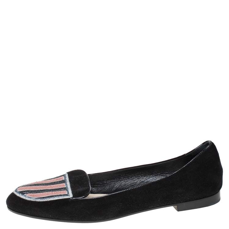 Pre Owned Dior Black Suede Sequin Embellished Flats Size 39