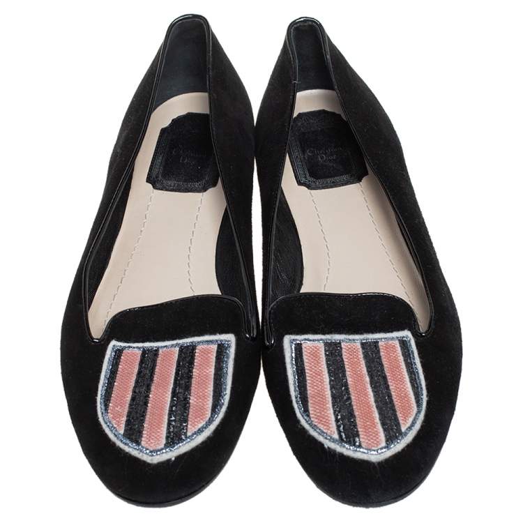 Pre Owned Dior Black Suede Sequin Embellished Flats Size 39
