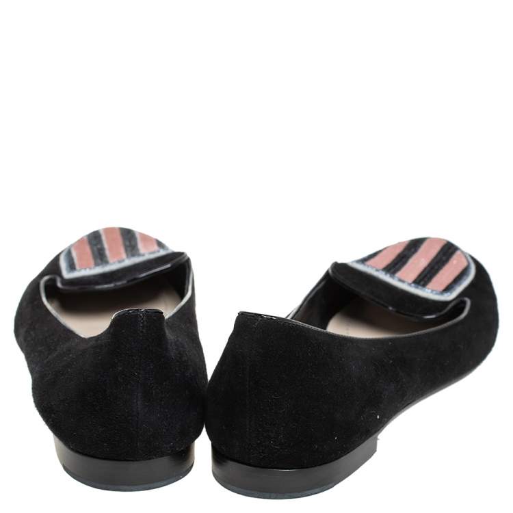 Pre Owned Dior Black Suede Sequin Embellished Flats Size 39