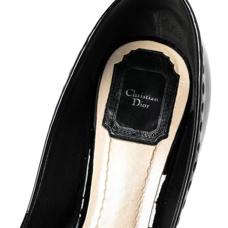 Pre Owned Dior Leather Black Patent Leather Peep Toe Bow Pumps Size 37.5