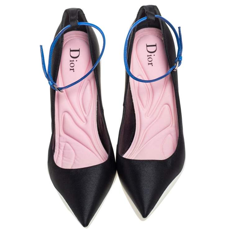 Pre Owned Dior Black Canvas Pointed Toe Ankle Strap Pumps Size 39.5