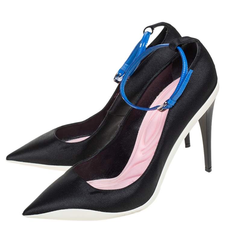 Pre Owned Dior Black Canvas Pointed Toe Ankle Strap Pumps Size 39.5