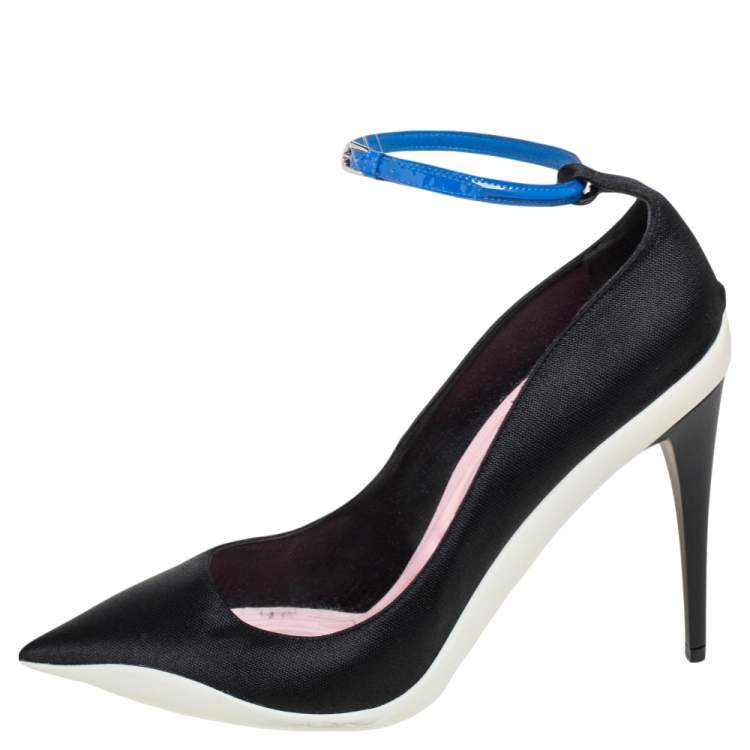 Pre Owned Dior Black Canvas Pointed Toe Ankle Strap Pumps Size 39.5